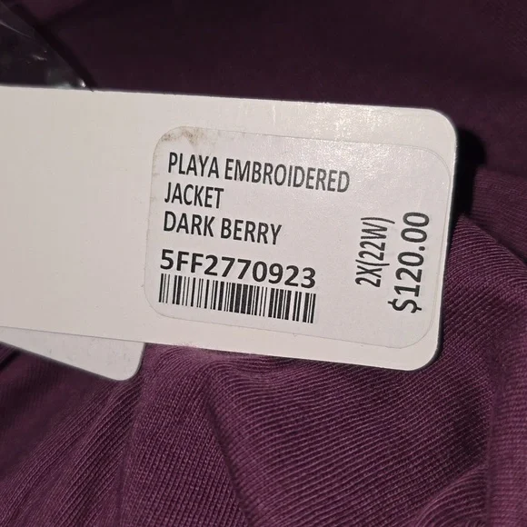 Soft Surroundings Dark Berry Playa Embroidered Jacket Open Beaded Womens 2X NWT - Picture 13 of 14